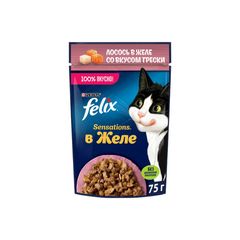 Корм для кошек Феликс 75гр\26шт с лососем в желе со вкусом трески 