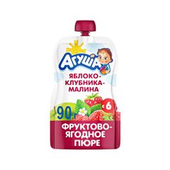Пюре Дары Кубани 90гр\12шт из яблок, клубники и малины дой-пак
