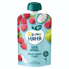 Пюре Фруто Няня 90гр\12шт из яблок, малины и творога 