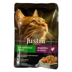 Корм для кошек Justin 75гр\28шт для взрослых кошек с индейкой в соусе 
