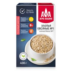 Хлопья Агро-Альянс 400гр\12шт овсяные №1 