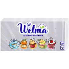 Салфетки Welma 200шт\24шт Бумажные 1сл белые 