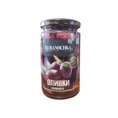 Оливки Кубаночка 360гр\12шт Каламата с/к ст/б
