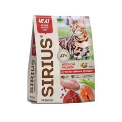 Корм для кошек Sirius 400гр\24шт Мясной рацион zip-пакет