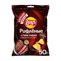 Чипсы Лейс 50гр\28шт Рифленые Стейк-Перечный соус пак.