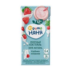 Коктейль Фруто Няня 200мл\12шт ФрутоKids молоч. "Клубника-земляника " тетра-пак